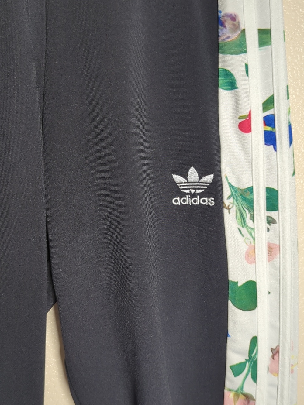 Adidas Black Track Pants with Floral-Stripe Side Panels - Picture 2 of 10